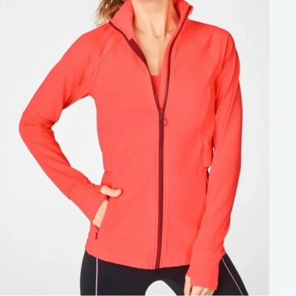 Fabletics The Trinity Performance Jacket in Orange Hidden Pocket Size Small - Picture 1 of 15